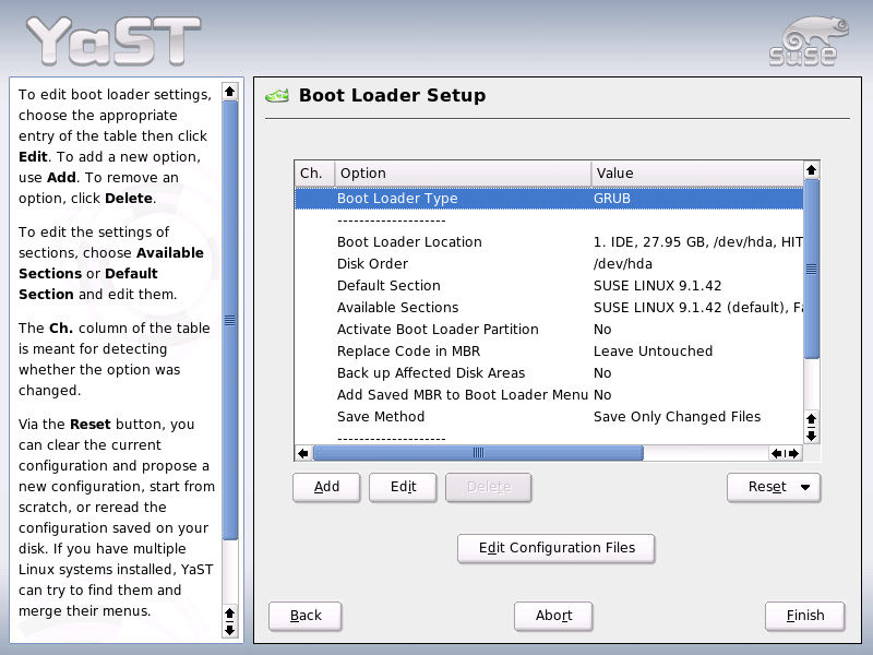 Configuring the Boot Loader with YaST